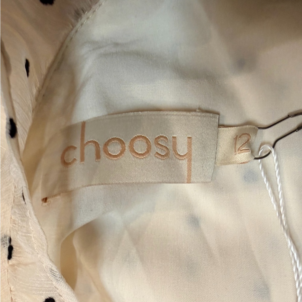 Choosy NWT Cream Heart Print Chiffon Dress Bow Neck Ruffle Hem Size 12 - Picture 4 of 12